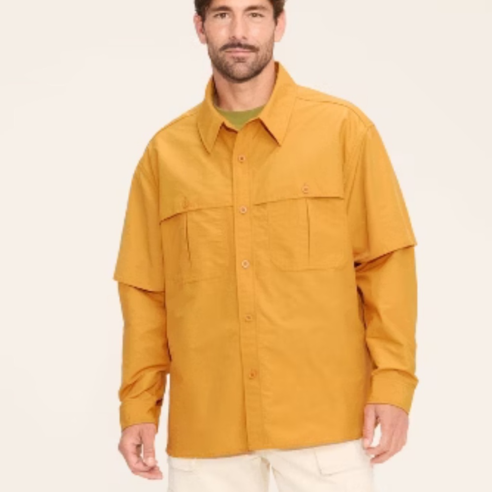 Men's Yellow Button-Up Jacket fishing shirt 🎣 size large